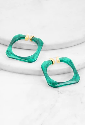 Womens Square Statement Hoop Earrings, Green