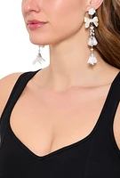 Womens Faux Pearl Bow Detail Drop Earrings, Silver