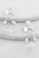 Womens Faux Pearl Bow Detail Drop Earrings, Silver