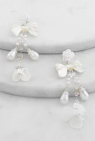 Womens Faux Pearl Bow Detail Drop Earrings, Silver