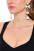 Womens Faux Pearl Bow Detail Drop Earrings, Gold