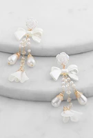 Womens Faux Pearl Bow Detail Drop Earrings, Gold