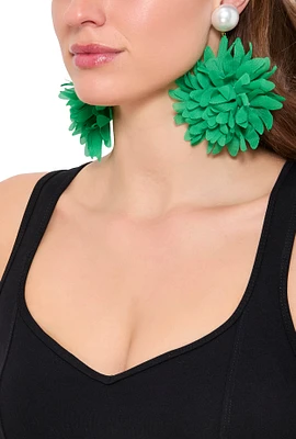 Womens Faux Pearl Flower Petal Drop Earrings, Green