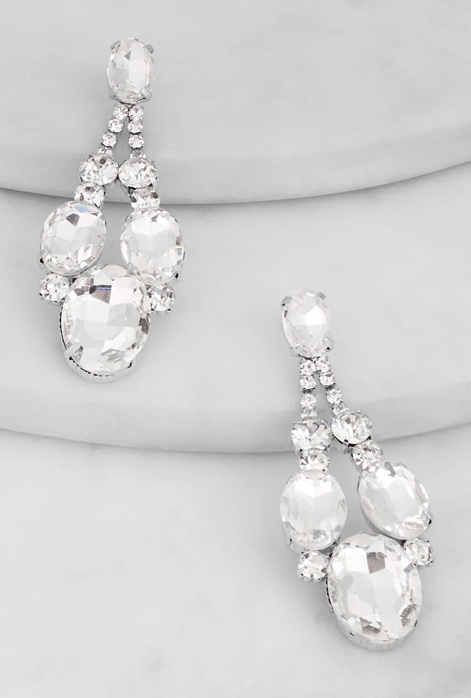 Womens Cubic Zirconia Chandelier Earrings, Silver