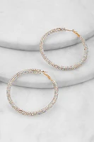 Womens Metallic Rhinestone Hoop Earrings, Gold