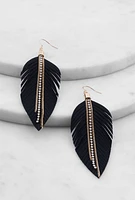 Womens Fringe Rhinestone Chain Leaf Drop Earrings,