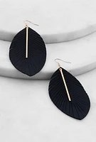 Womens Metallic Detail Leaf Drop Earrings,