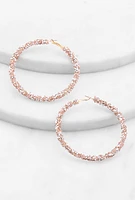 Womens Rhinestone Encrusted Hoop Earrings, Rosegold