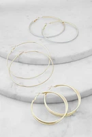 Womens Metallic Hoop Earrings Set of 3, Gold