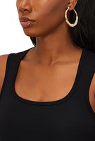 Womens Textured Hoop Earrings and Cubic Zirconia Stud Earrings Set of 6, Gold