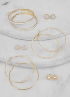 Womens Metallic Hoop and Stud Earrings Set of 6, Gold