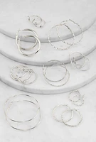 Womens Textured Metallic Hoop Earrings Set of 9, Silver