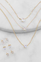 Womens Cubic Zirconia Layered Necklace with Stud Earrings Set, Gold