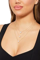 Womens Cubic Zirconia Layered Necklace with Stud Earrings Set, Gold