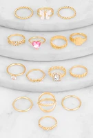 Womens Assorted Cubic Zirconia Rings Set of 15, Gold