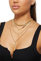 Womens Cross Charm Layered Necklace with Stud Earrings,