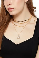 Womens Teddy Bear Charm Layered Necklace and Cubic Zirconia Earrings,