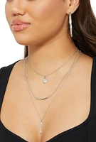 Womens Cubic Zirconia Layered Necklace with Hoop Earring Trio, Silver