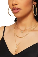 Womens Cubic Zirconia Layered Necklace with Hoop Earring Trio, Gold