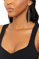 Womens Fringe Rhinestone Chain Leaf Earrings, Black