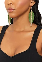 Womens Fringe Rhinestone Chain Leaf Earrings, Green