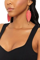 Womens Fringe Rhinestone Chain Leaf Earrings, Red