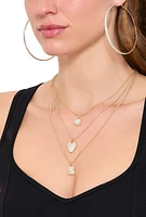Womens Cubic Zirconia Charm Layered Necklace and Earring Trio, Gold