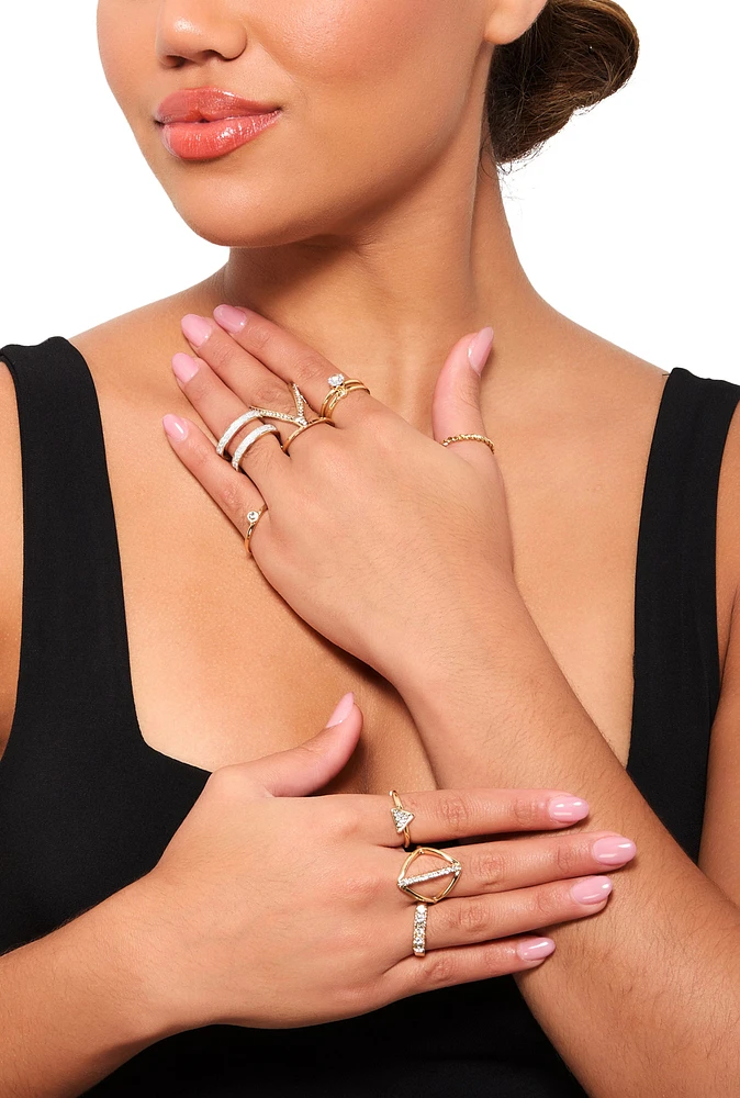 Womens Cubic Zirconia Assorted Rings Set of 9, Gold