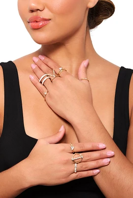 Womens Cubic Zirconia Assorted Rings Set of 9, Gold