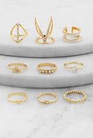 Womens Cubic Zirconia Assorted Rings Set of 9, Gold