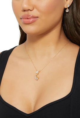 Womens Cubic Zirconia Necklace and Drop Stud Earrings,