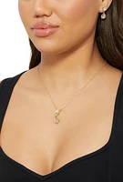 Womens Cubic Zirconia Necklace and Drop Stud Earrings, Gold