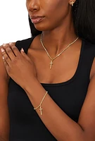 Womens Rhinestone Cross Necklace with Bracelet and Stud Earrings, Gold
