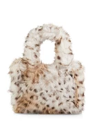 Womens Animal Print Faux Fur Mini Tote Bag, Brown