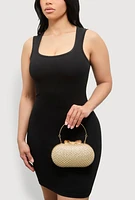 Womens Metallic Rhinestone Oval Clutch Bag, Gold