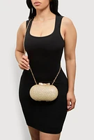Womens Metallic Rhinestone Oval Clutch Bag, Gold