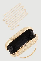 Womens Metallic Rhinestone Oval Clutch Bag, Gold