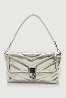 Womens Chevron Quilted Convertible Handbag, Silver