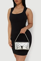 Womens Chevron Quilted Convertible Handbag, Silver