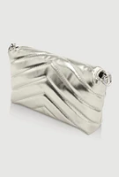 Womens Chevron Quilted Convertible Handbag, Silver