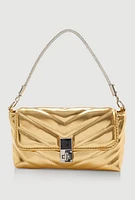 Womens Chevron Quilted Convertible Handbag, Gold