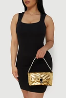 Womens Chevron Quilted Convertible Handbag, Gold
