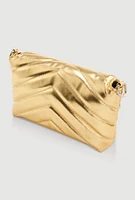 Womens Chevron Quilted Convertible Handbag, Gold