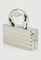 Womens Ribbed Metallic Hard Shell Clutch Purse, Silver