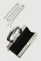Womens Ribbed Metallic Hard Shell Clutch Purse, Silver