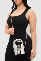 Womens Metallic Cylinder Convertible Crossbody Bag, Silver