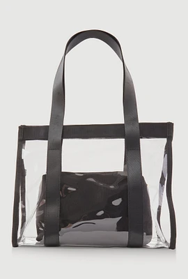 Womens Contrast Trim Clear Tote Bag with Pouch, Black