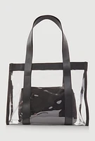 Womens Contrast Trim Clear Tote Bag with Pouch, Black