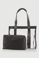 Womens Contrast Trim Clear Tote Bag with Pouch, Black