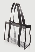 Womens Contrast Trim Clear Tote Bag with Pouch, Black